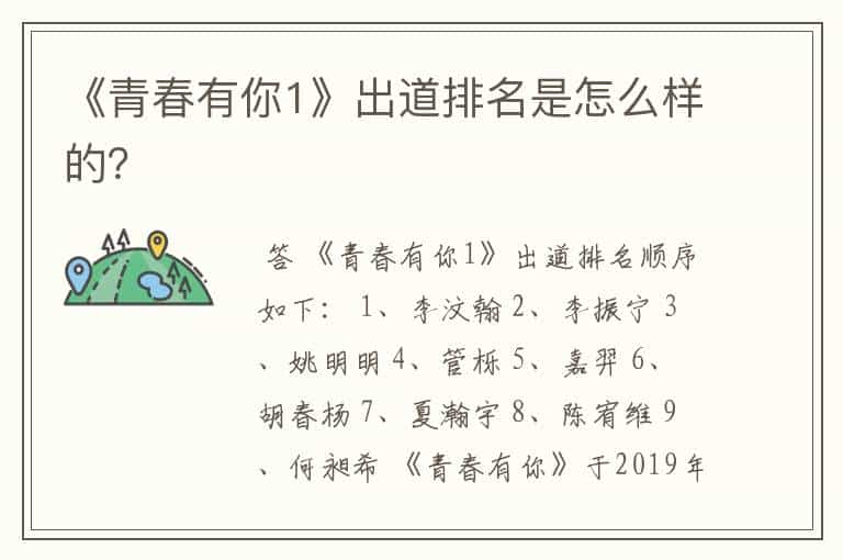 《青春有你1》出道排名是怎么样的?