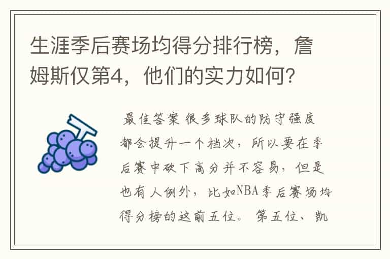 生涯季后赛场均得分排行榜,詹姆斯仅第4,他们的实力如何?