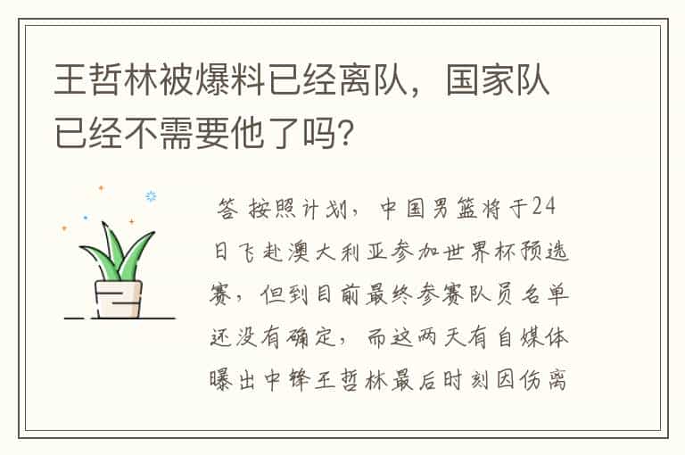 王哲林被爆料已经离队,国家队已经不需要他了吗?