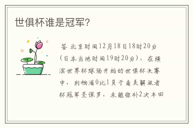 世俱杯谁是冠军?
