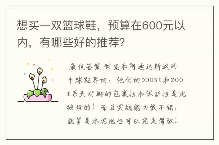 想买一双篮球鞋,预算在600元以内,有哪些好的推荐?