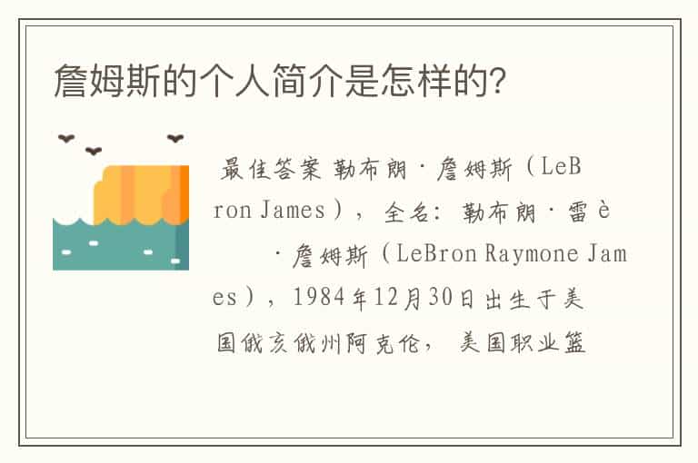 詹姆斯的个人简介是怎样的?