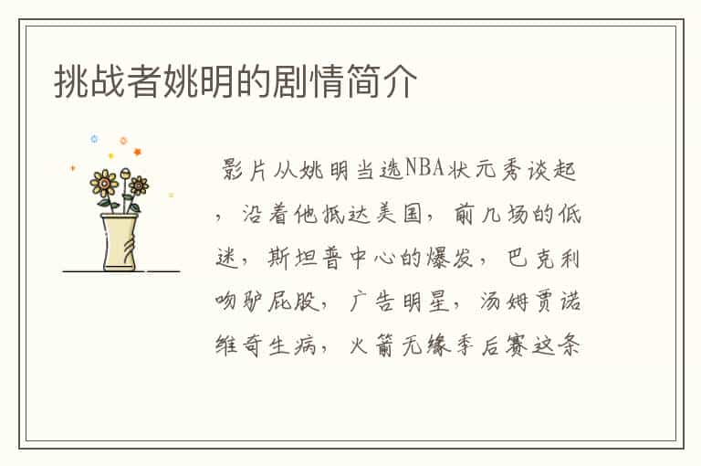 挑战者姚明的剧情简介