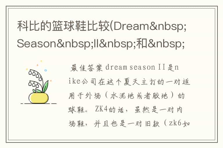 科比的篮球鞋比较(Dream Season II 和 ZK4)