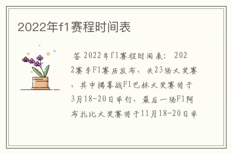 2022年f1赛程时间表
