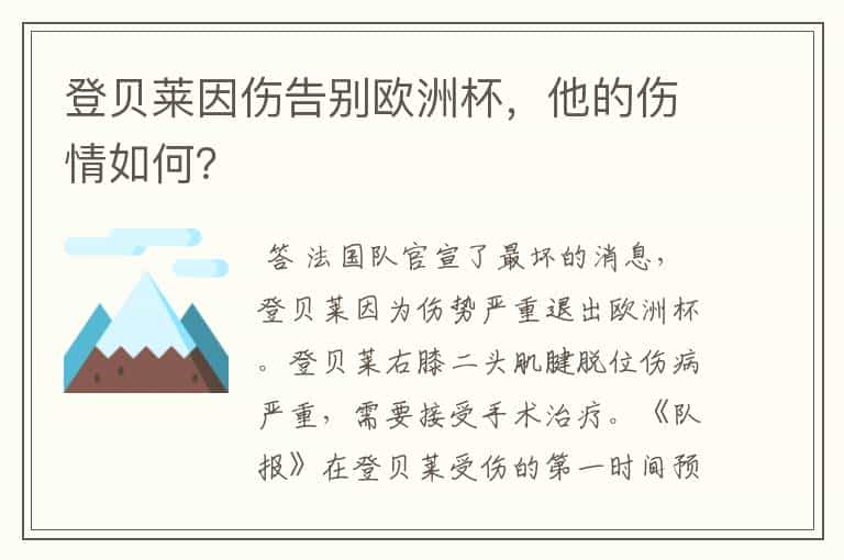 登贝莱因伤告别欧洲杯,他的伤情如何?