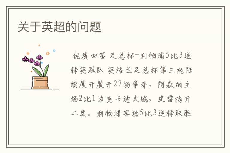 关于英超的问题