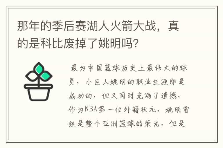 那年的季后赛湖人火箭大战,真的是科比废掉了姚明吗?