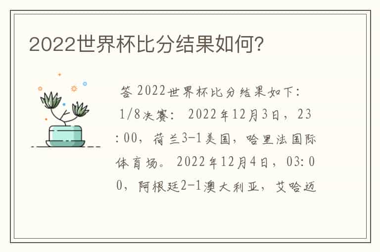 2022世界杯比分结果如何?