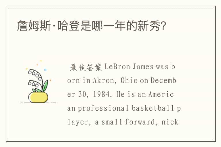 詹姆斯·哈登是哪一年的新秀?