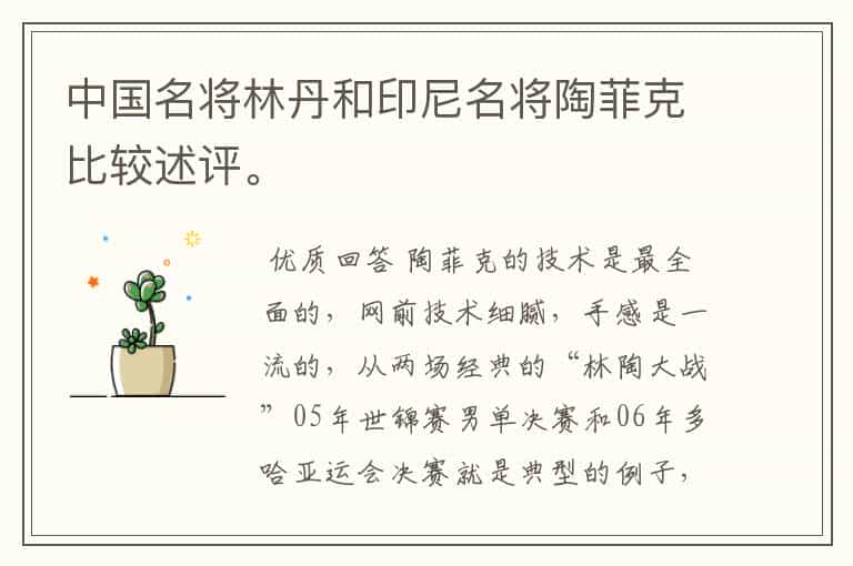 中国名将林丹和印尼名将陶菲克比较述评。