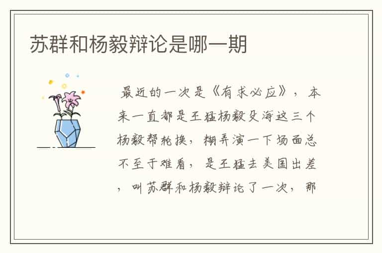 苏群和杨毅辩论是哪一期