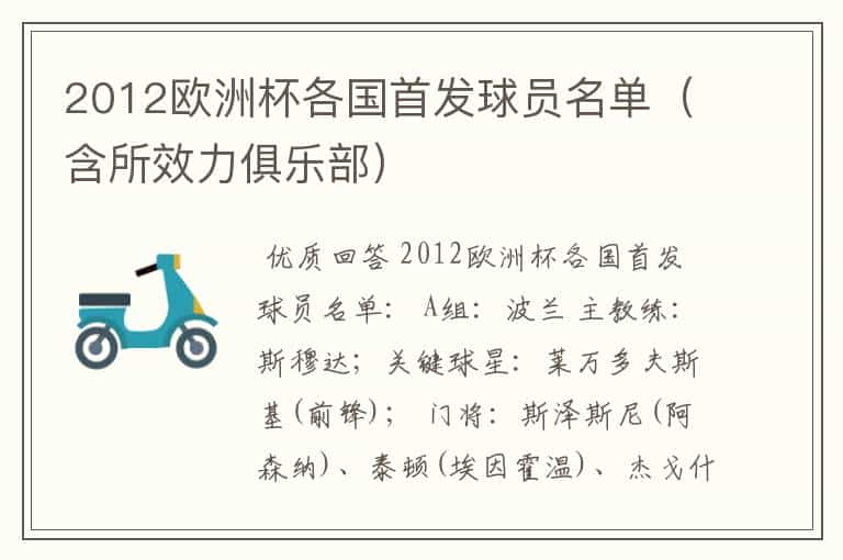 2012欧洲杯各国首发球员名单(含所效力俱乐部)