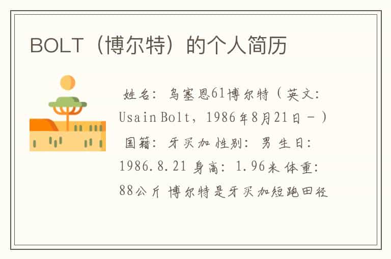 BOLT(博尔特)的个人简历