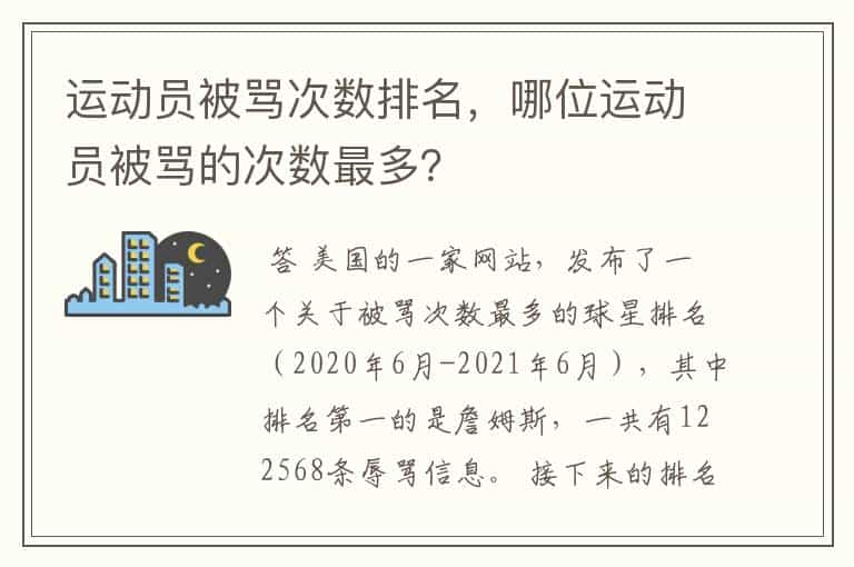 运动员被骂次数排名,哪位运动员被骂的次数最多?