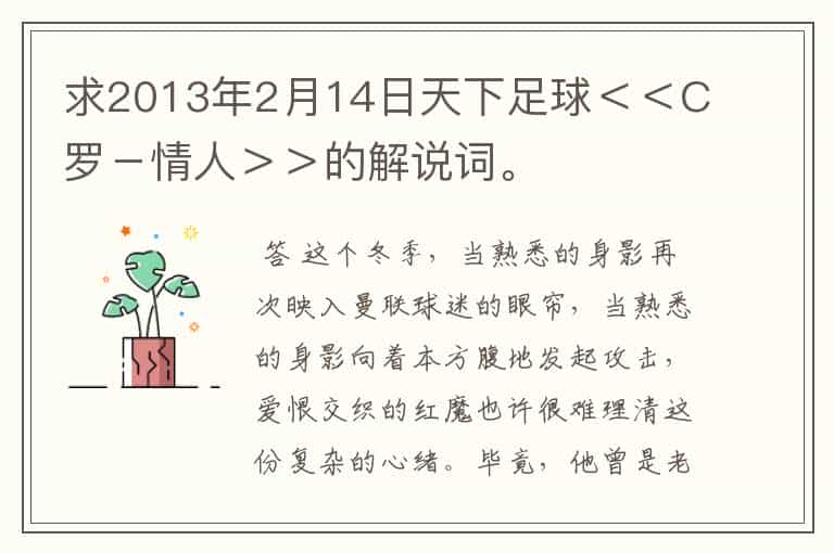 求2013年2月14日天下足球<<C罗-情人>>的解说词。