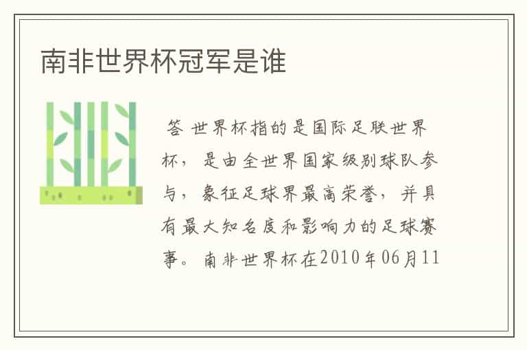 南非世界杯冠军是谁