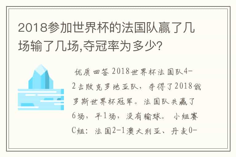 2018参加世界杯的法国队赢了几场输了几场,夺冠率为多少？