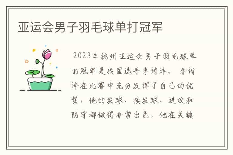 亚运会男子羽毛球单打冠军