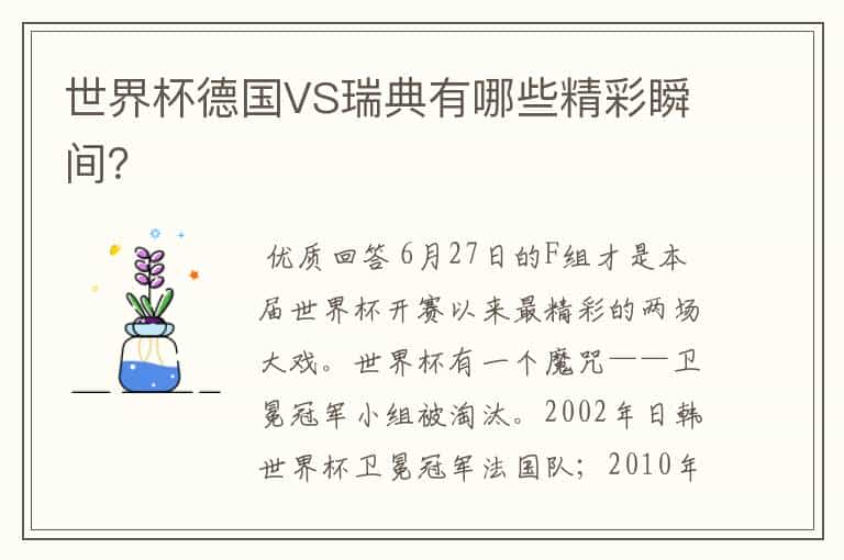 世界杯德国VS瑞典有哪些精彩瞬间?