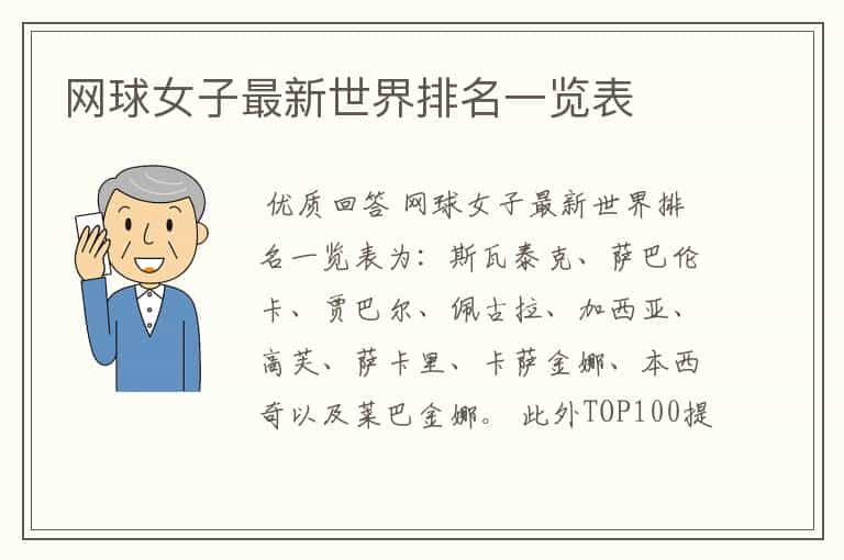 网球女子最新世界排名一览表