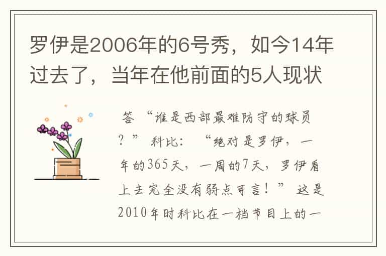 罗伊是2006年的6号秀,如今14年过去了,当年在他前面的5人现状如何?