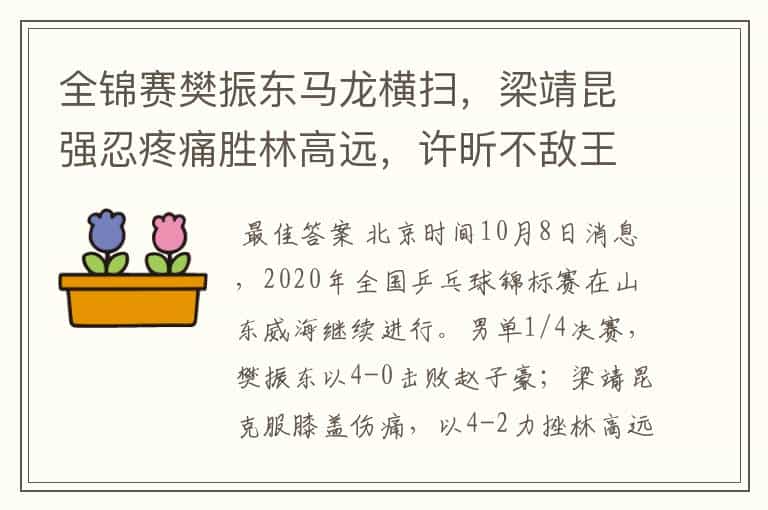 全锦赛樊振东马龙横扫,梁靖昆强忍疼痛胜林高远,许昕不敌王楚钦