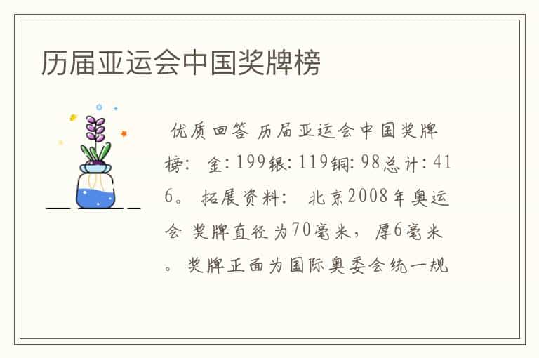 历届亚运会中国奖牌榜