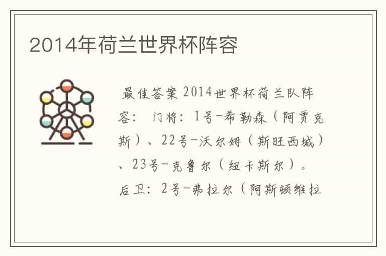 2014年荷兰世界杯阵容