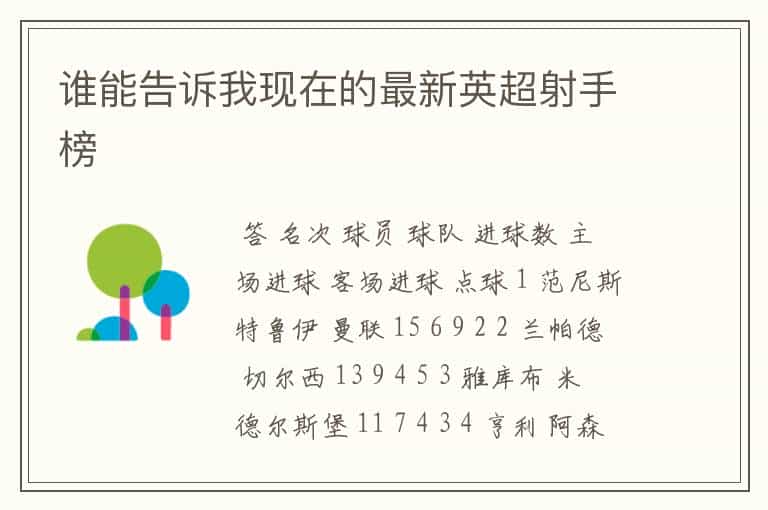 谁能告诉我现在的最新英超射手榜
