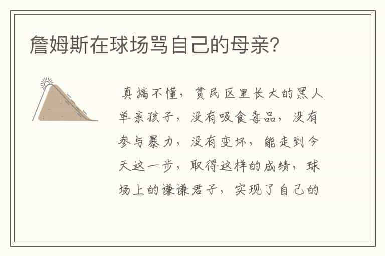 詹姆斯在球场骂自己的母亲?