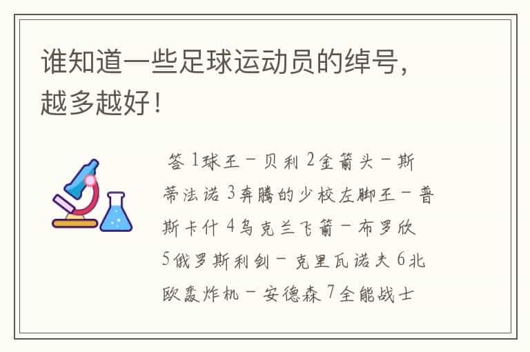 谁知道一些足球运动员的绰号,越多越好!
