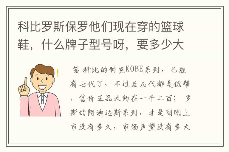科比罗斯保罗他们现在穿的篮球鞋,什么牌子型号呀,要多少大洋呢?