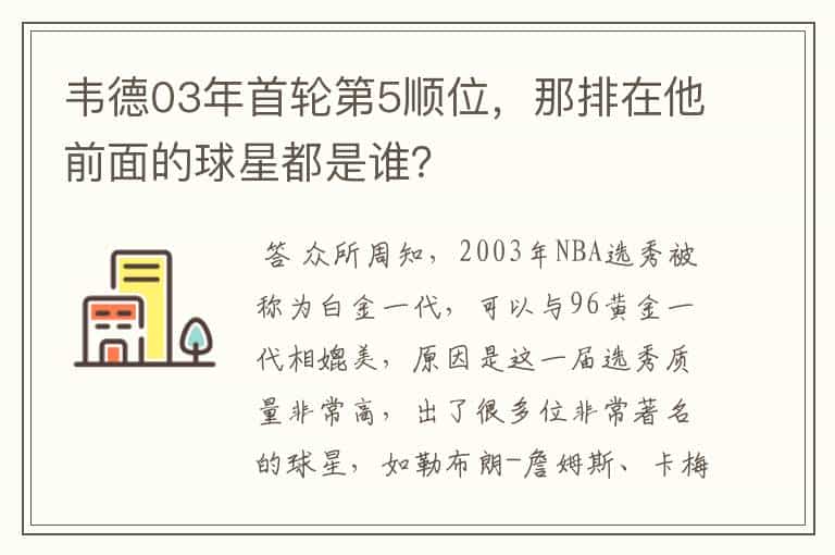 韦德03年首轮第5顺位,那排在他前面的球星都是谁?