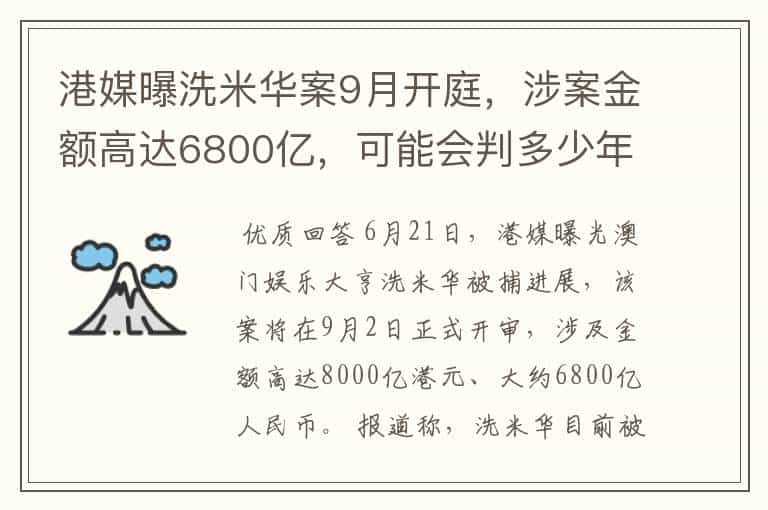 港媒曝洗米华案9月开庭,涉案金额高达6800亿,可能会判多少年?