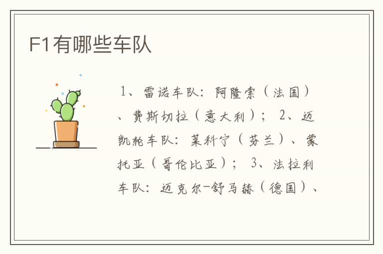 F1有哪些车队