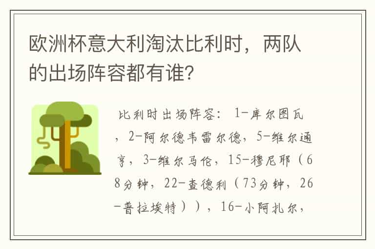 欧洲杯意大利淘汰比利时,两队的出场阵容都有谁?