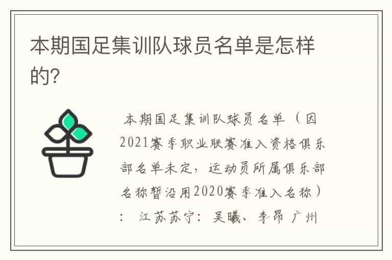 本期国足集训队球员名单是怎样的?