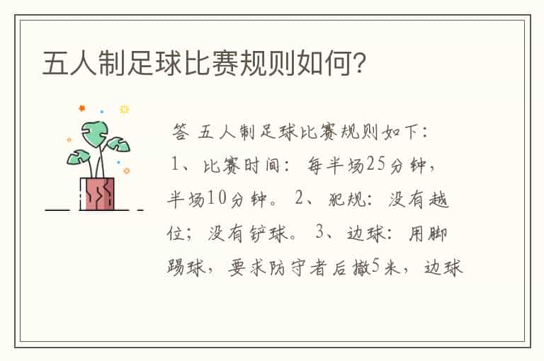 五人制足球比赛规则如何?