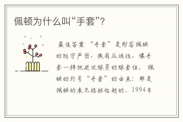 佩顿为什么叫“手套”?