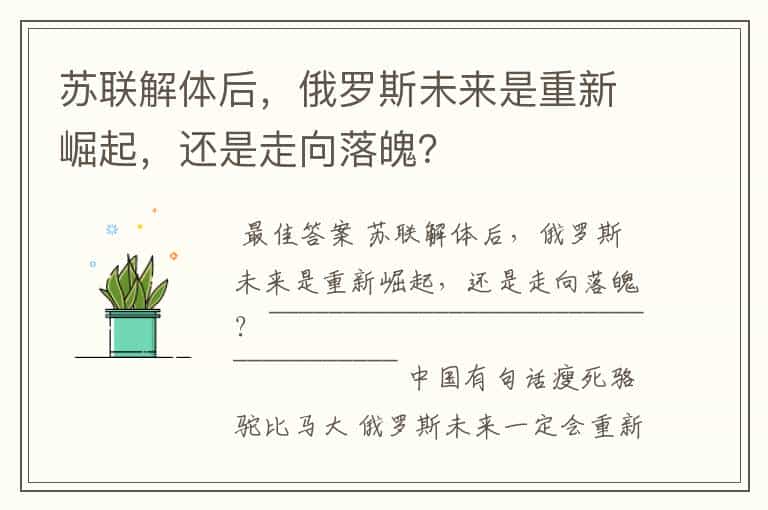 苏联解体后,俄罗斯未来是重新崛起,还是走向落魄?