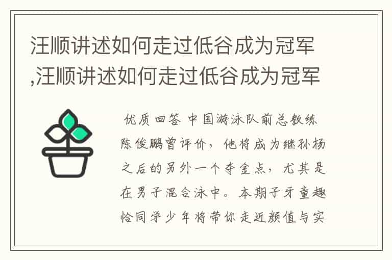 汪顺讲述如何走过低谷成为冠军,汪顺讲述如何走过低谷成为冠军的故事
