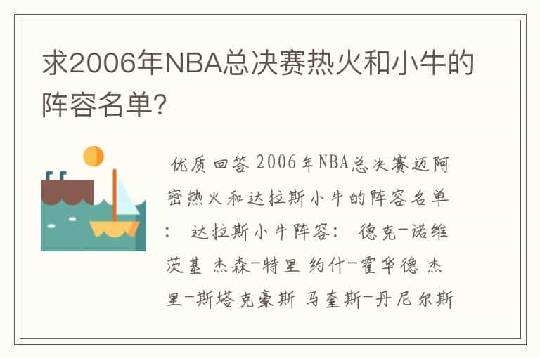 求2006年NBA总决赛热火和小牛的阵容名单?