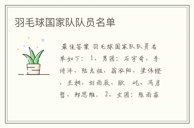 羽毛球国家队队员名单