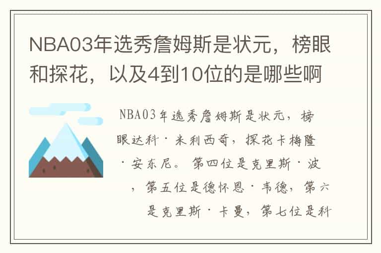 NBA03年选秀詹姆斯是状元，榜眼和探花，以及4到10位的是哪些啊？