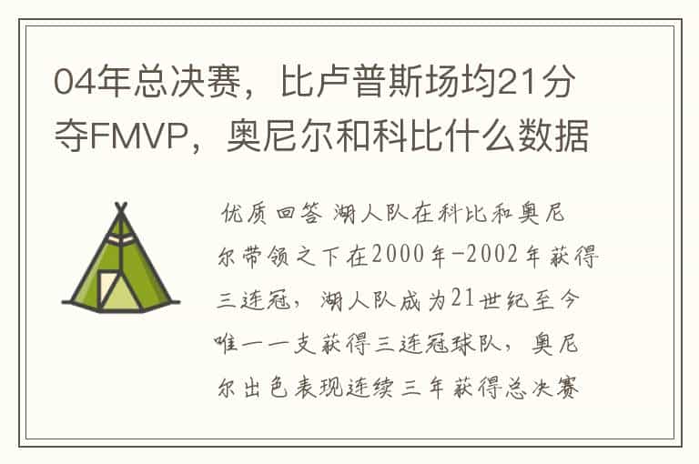 04年总决赛,比卢普斯场均21分夺FMVP,奥尼尔和科比什么数据?