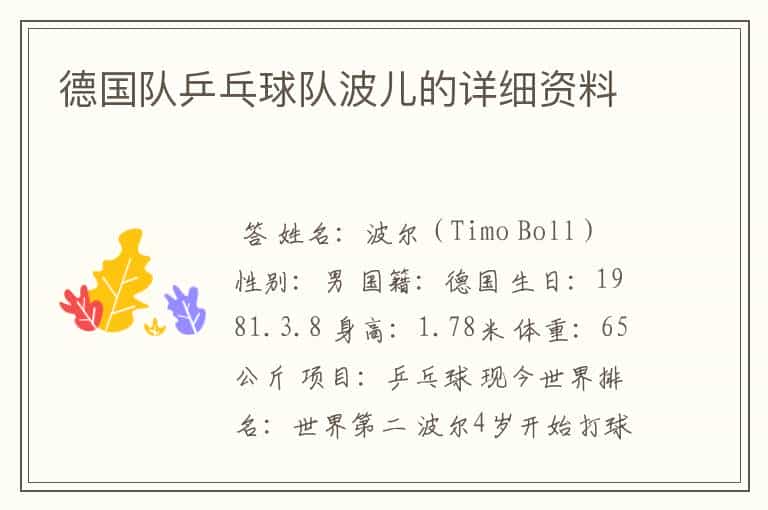 德国队乒乓球队波儿的详细资料
