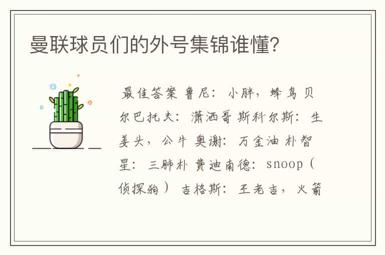 曼联球员们的外号集锦谁懂?