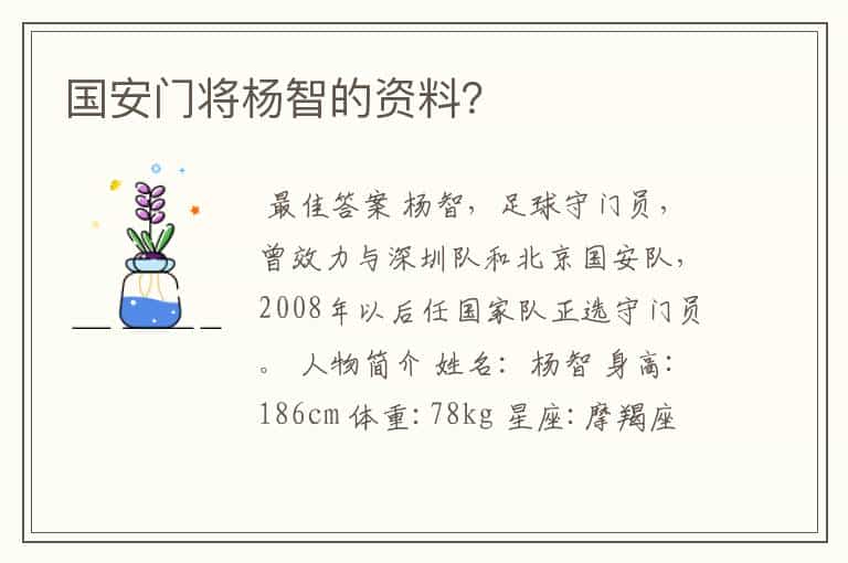 国安门将杨智的资料?