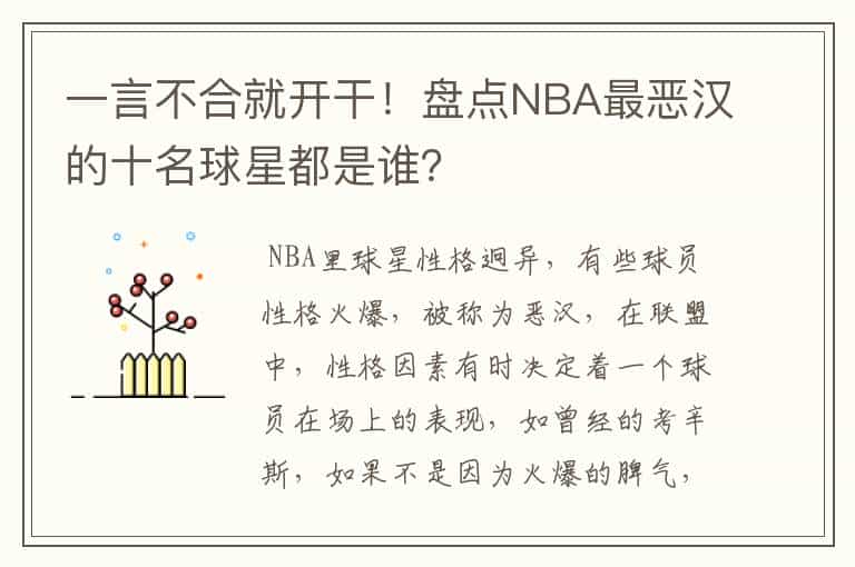 一言不合就开干!盘点NBA最恶汉的十名球星都是谁?